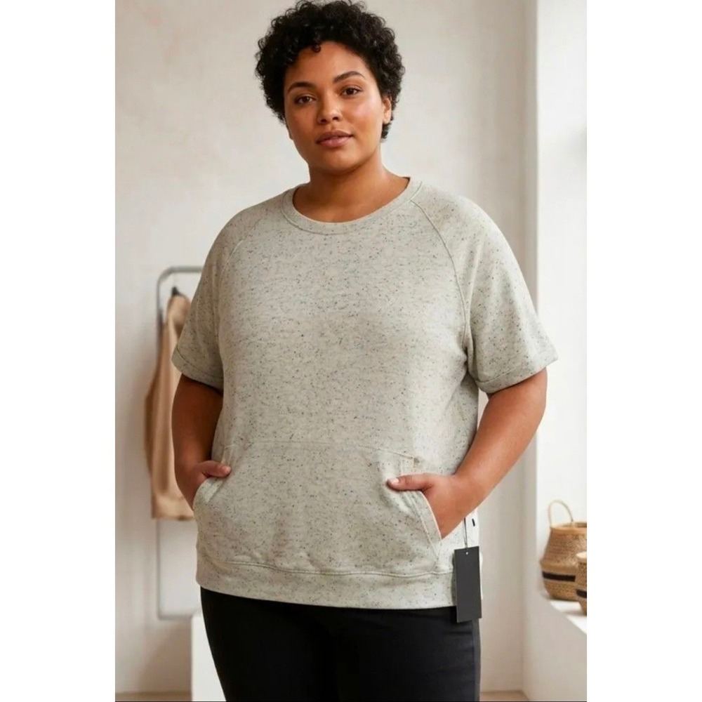Mono B Langenlook Minimalist Womens 3XL Short‎ Sleeve Sweatshirt Grey Speckled